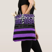 Lila Leopard und Lila schwarzer Glitzer Streifen Tasche (Von Nahem)