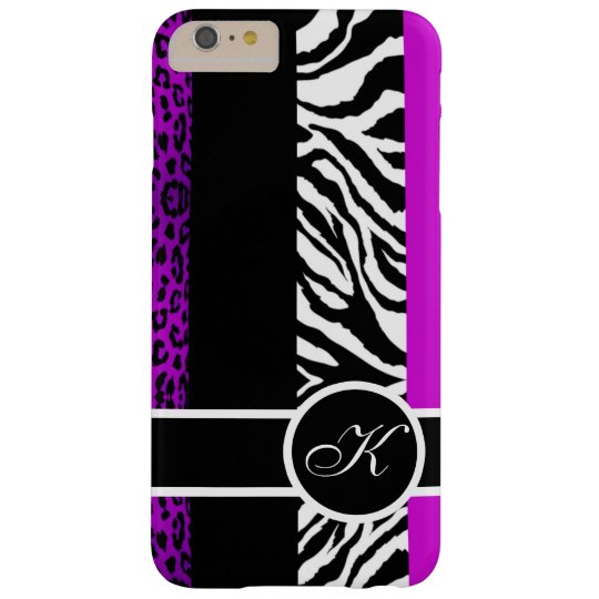 Lila Leopard-und Zebra-Tierdruck-Monogramm Barely There iPhone 6 Plus Hülle