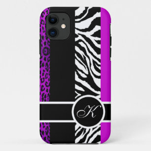 Lila Leopard-und Zebra-Tierdruck-Monogramm Case-Mate iPhone Hülle