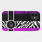 Lila Leopard-und Zebra-Tierdruck-Monogramm Case-Mate iPhone Hülle (Rückseite (Horizontal))
