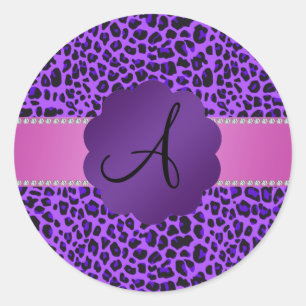 Lila Leoparddruck des Monogramms Runder Aufkleber