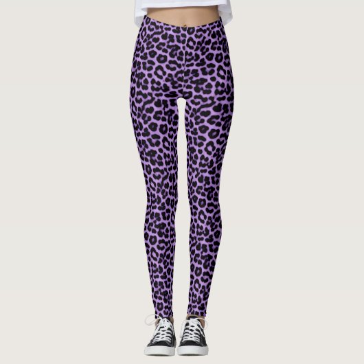 Lila Leoparden Druckmuster Leggings (Vorderseite)