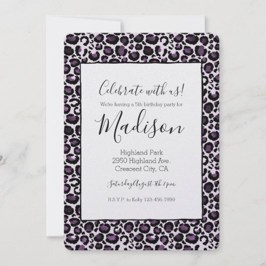 Lila Leopardendruck Einladung (Vorderseite)