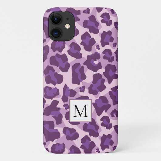 Lila Leopardenprint und Monogramm Case-Mate iPhone Hülle (Rückseite)