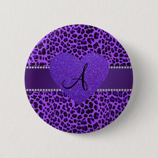 Lila Leopardherz des Monogramms Button (Vorderseite)