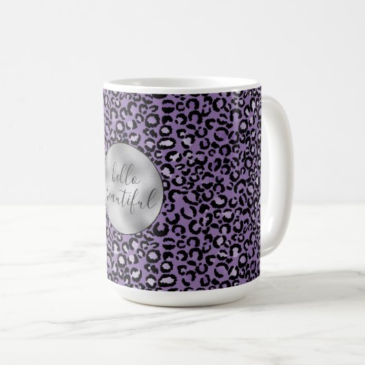 Lila Leopardrucke Kaffeetasse (VorderseiteRechts)