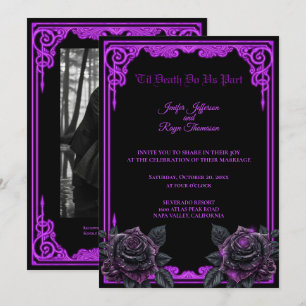 Lila Leuchten Gothic Halloween Hochzeits Einladung