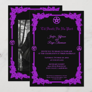 Lila Leuchten Gothic Halloween-Hochzeitseinladung Einladung
