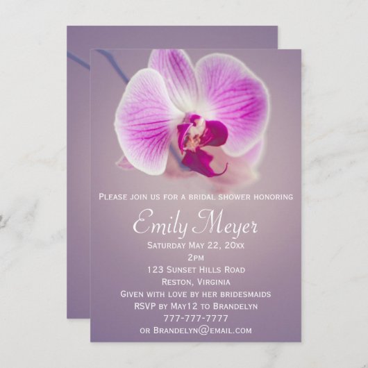 Lila leuchtende Orchideen-Brautparty-Einladung Einladung (Vorne/Hinten)