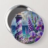 Lila Leuchtturm mit Foxglove & Iris Personalisiert Button (Vorne & Hinten)