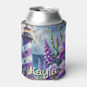 Lila Leuchtturm mit Foxglove & Iris Personalisiert Dosenkühler (Kanne Vorderseite)