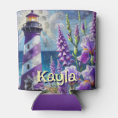Lila Leuchtturm mit Foxglove & Iris Personalisiert Dosenkühler (Rückseite)