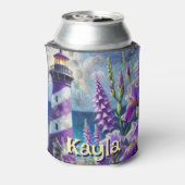 Lila Leuchtturm mit Foxglove & Iris Personalisiert Dosenkühler (Kanne Rückseite)