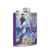 Lila Leuchtturm mit Foxglove & Iris Personalisiert Flachmann (Rechts)