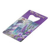 Lila Leuchtturm mit Foxglove & Iris Personalisiert Geldbeutel Flaschenöffner (Vorderseite Schrägansicht)