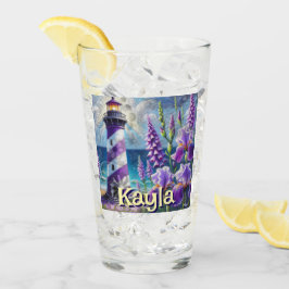 Lila Leuchtturm mit Foxglove & Iris Personalisiert Glas