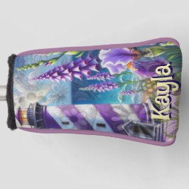 Lila Leuchtturm mit Foxglove & Iris Personalisiert Golf Headcover