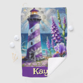 Lila Leuchtturm mit Foxglove & Iris Personalisiert Golfhandtuch (Insitu)