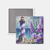 Lila Leuchtturm mit Foxglove & Iris Personalisiert Magnet (Vorderseite/Rückseite)