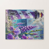 Lila Leuchtturm mit Foxglove & Iris Personalisiert Puzzle (Horizontal)