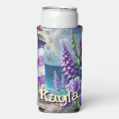 Lila Leuchtturm mit Foxglove & Iris Personalisiert Selters Dosenkühler (Seltzer Vorderseite)
