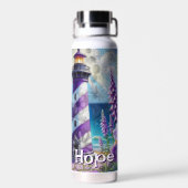 Lila Leuchtturm mit Foxglove & Iris Personalisiert Trinkflasche (Rückseite)