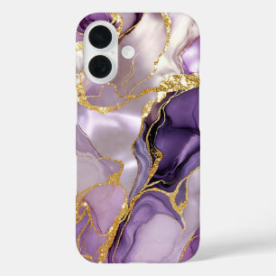 Lila Levander Marmor Handyhülle Gold Luxus iPhone 16 Hülle