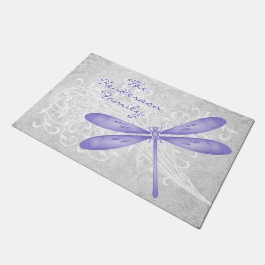 Lila Libelle Personalisiert Door Mat Fußmatte (Schrägansicht)