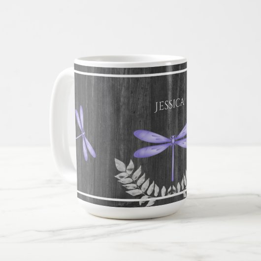 Lila Libelle Rustikale Personalisierte Kaffee Tass Kaffeetasse (Vorderseite Links)