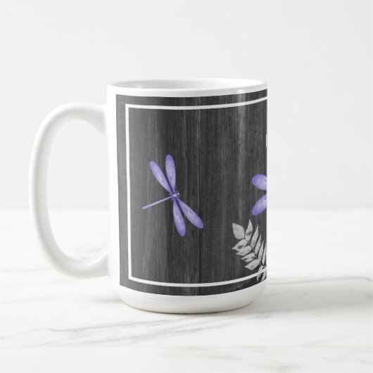 Lila Libelle Rustikale Personalisierte Kaffee Tass Kaffeetasse (Links)