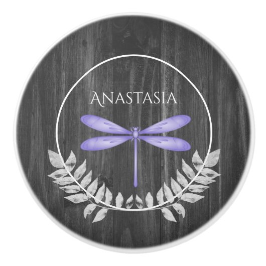 Lila Libelle Rustikale Personalisierte Keramik Kno Keramikknauf (Vorderseite)