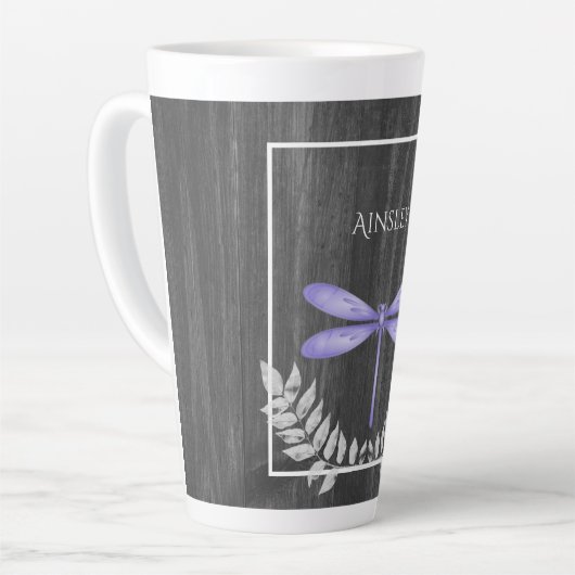 Lila Libelle Rustikale Personalisierte Latte-Tasse Milchtasse (Linke Ecke)