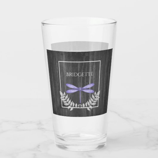 Lila Libelle Rustikales Personalisiertes Glas (Rückseite)