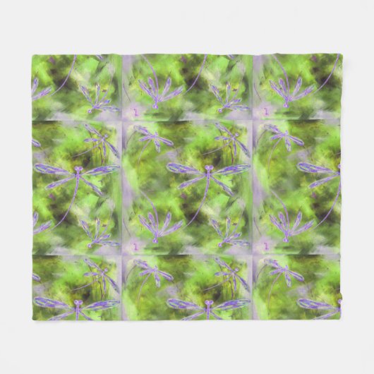 Lila Libellen auf Limon Fleecedecke (Vorderseite (Horizontal))