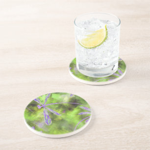 Lila Libellen auf Limon Getränkeuntersetzer