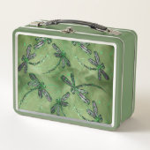 Lila Libellen auf Limonem Soft Metall Brotdose (Vorderseite)