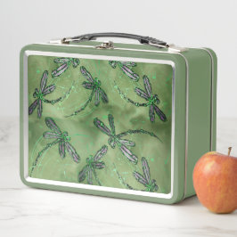 Lila Libellen auf Limonem Soft Metall Brotdose