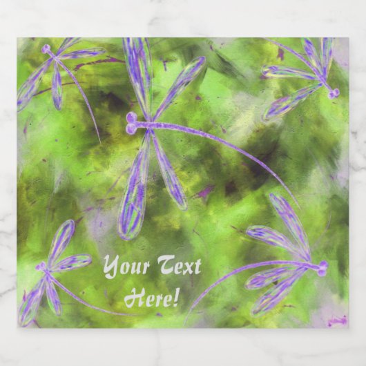 Lila Libellen auf Limonen Schaumweinetikett (Einzelnes Label)