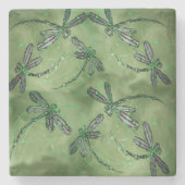 Lila Libellen auf Weich Grün Steinuntersetzer (Vorderseite)