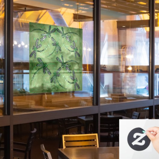Lila Libellen auf Weich-Kalkgrün Fensteraufkleber (Restaurantfenster)