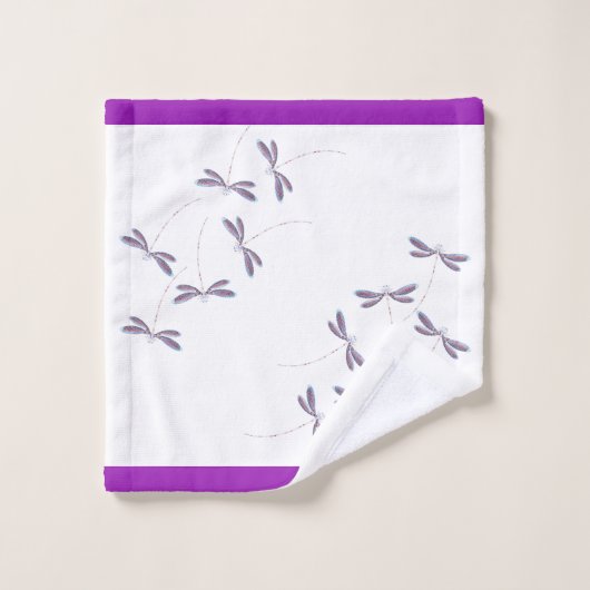 Lila Libellen Badhandtuch Set (Waschlappen)