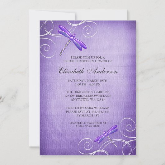 Lila Libellen-Wirbels-Brautparty Einladung (Vorderseite)