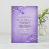 Lila Libellen-Wirbels-Brautparty Einladung (Stehend Vorderseite)