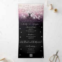 Lila Lichter Blush Pink Heart Leaf Hochzeit Dreifach Gefaltete Einladung