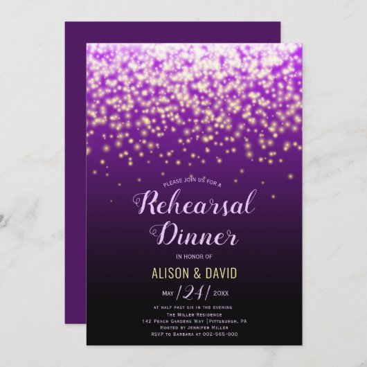 Lila Lichter Hochzeit Probe Abendessen Einladung (Vorne/Hinten)