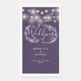 Lila Lichterkette Blumen Schrift Hochzeit Serviette