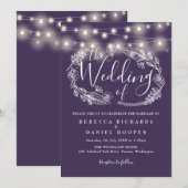 Lila Lichterkette Florale Schrift Hochzeit Einladung (Vorne/Hinten)