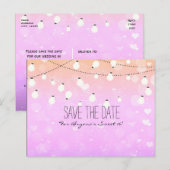 Lila Lichterkette funkelt Save Date Postkarte (Vorne/Hinten)
