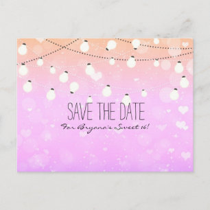 Lila Lichterkette funkelt Save Date Postkarte