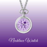 Lila Liebe Armbanduhr<br><div class="desc">Necklace Watch Geschenk. Mit dem Wort "Liebe" und einer Herzform, die den Buchstaben O. Dunkel und hell lila ersetzt.</div>